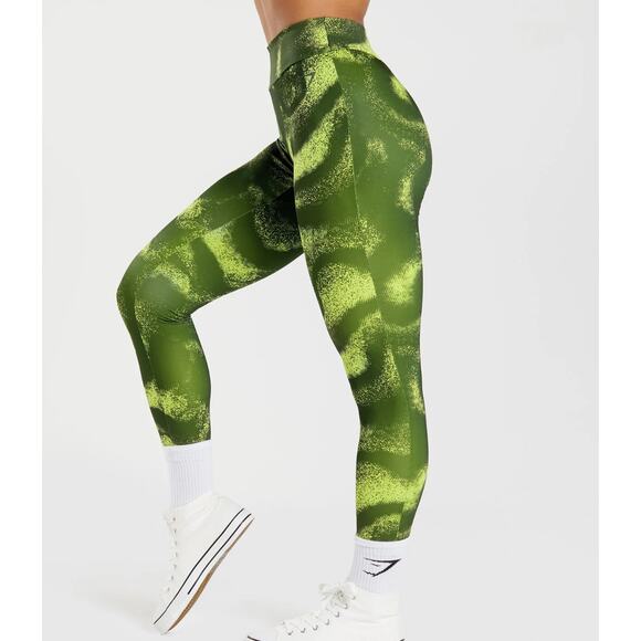 GYMSHARK BRAND "POWER  LEGGINGS" MOSS OLIVE PRINT-HIGH WAIST-BNWT - Picture 4 of 6